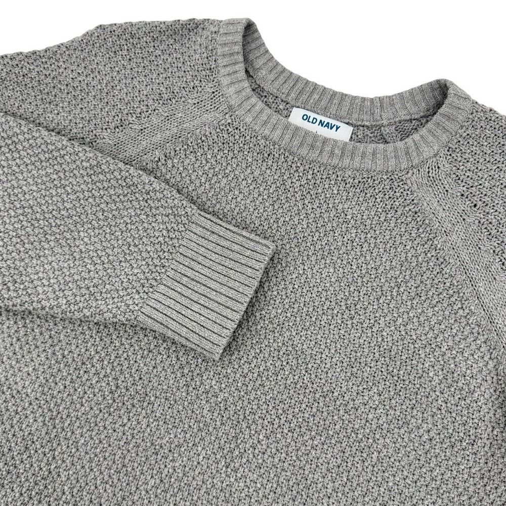 Old Navy Womens Size Large Crew Neck Fisherman Sweater Long Sleeve Knit Gray